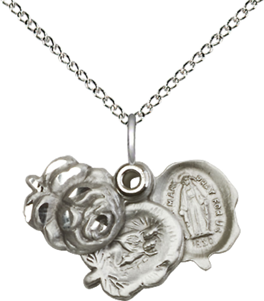 Sterling Silver Rosebud Pendant on a 18 inch Sterling Silver Light Curb chain