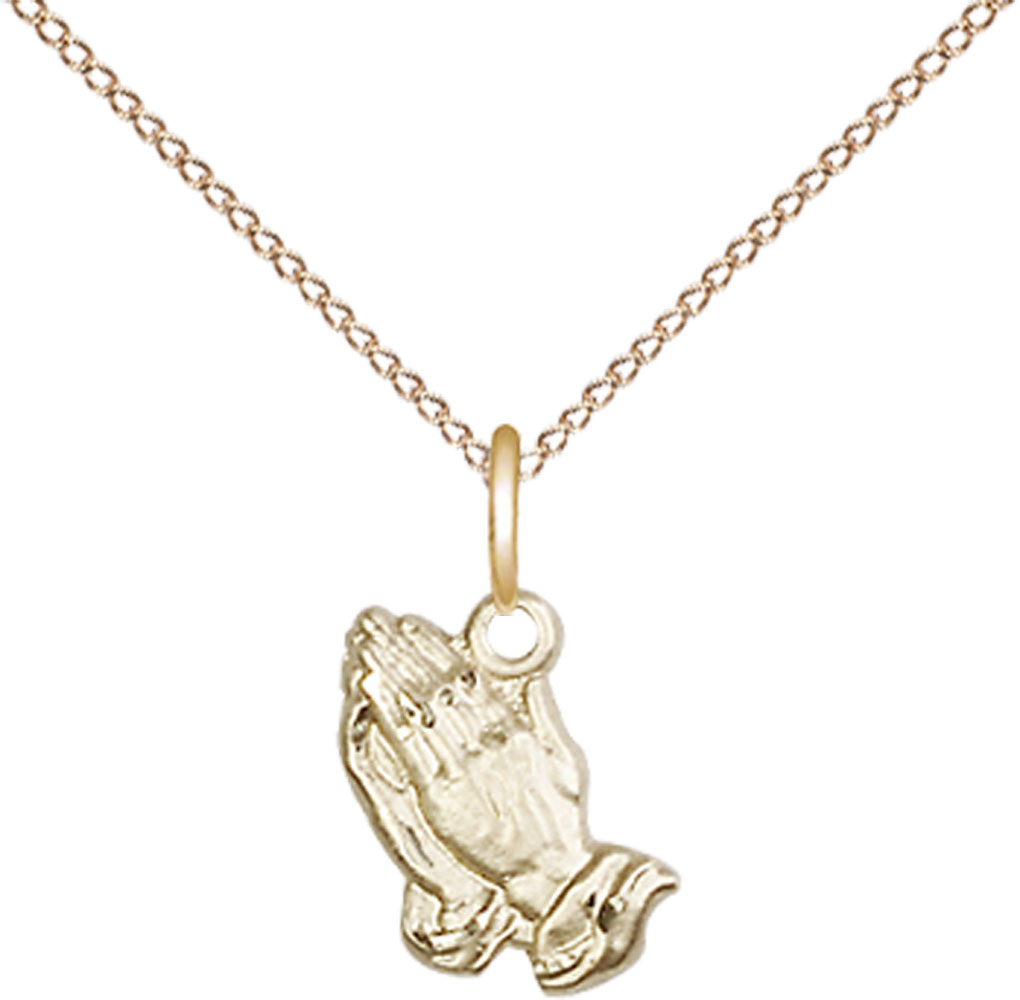14kt Gold Filled Praying Hands Pendant on a 18 inch Gold Filled Light Curb chain