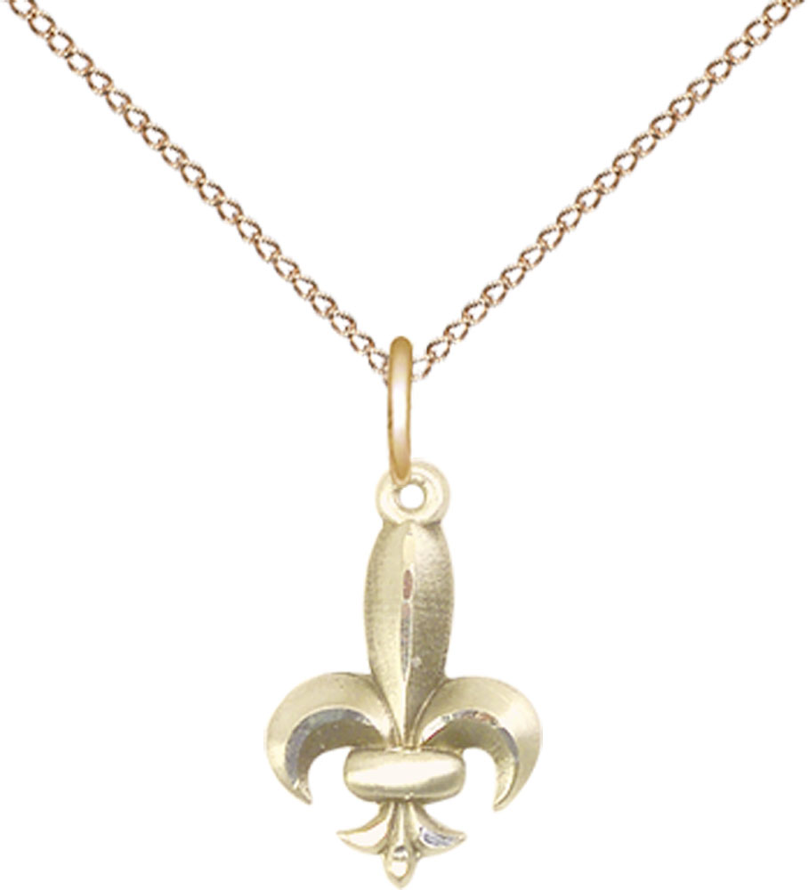 14kt Gold Filled Fleur de Lis Pendant on a 18 inch Gold Filled Light Curb chain