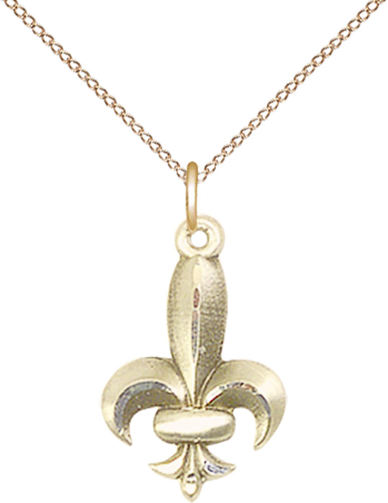14kt Gold Filled Fleur de Lis Pendant on a 18 inch Gold Filled Light Curb chain