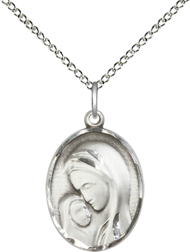 Sterling Silver Madonna &amp; Child Pendant on a 18 inch Sterling Silver Light Curb chain