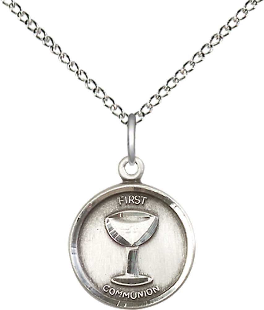 Sterling Silver Communion Pendant on a 18 inch Sterling Silver Light Curb chain