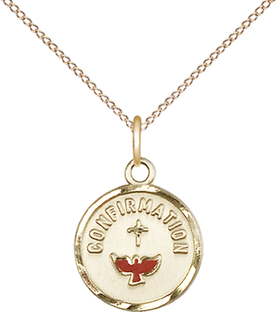 14kt Gold Filled Confirmation Pendant on a 18 inch Gold Filled Light Curb chain