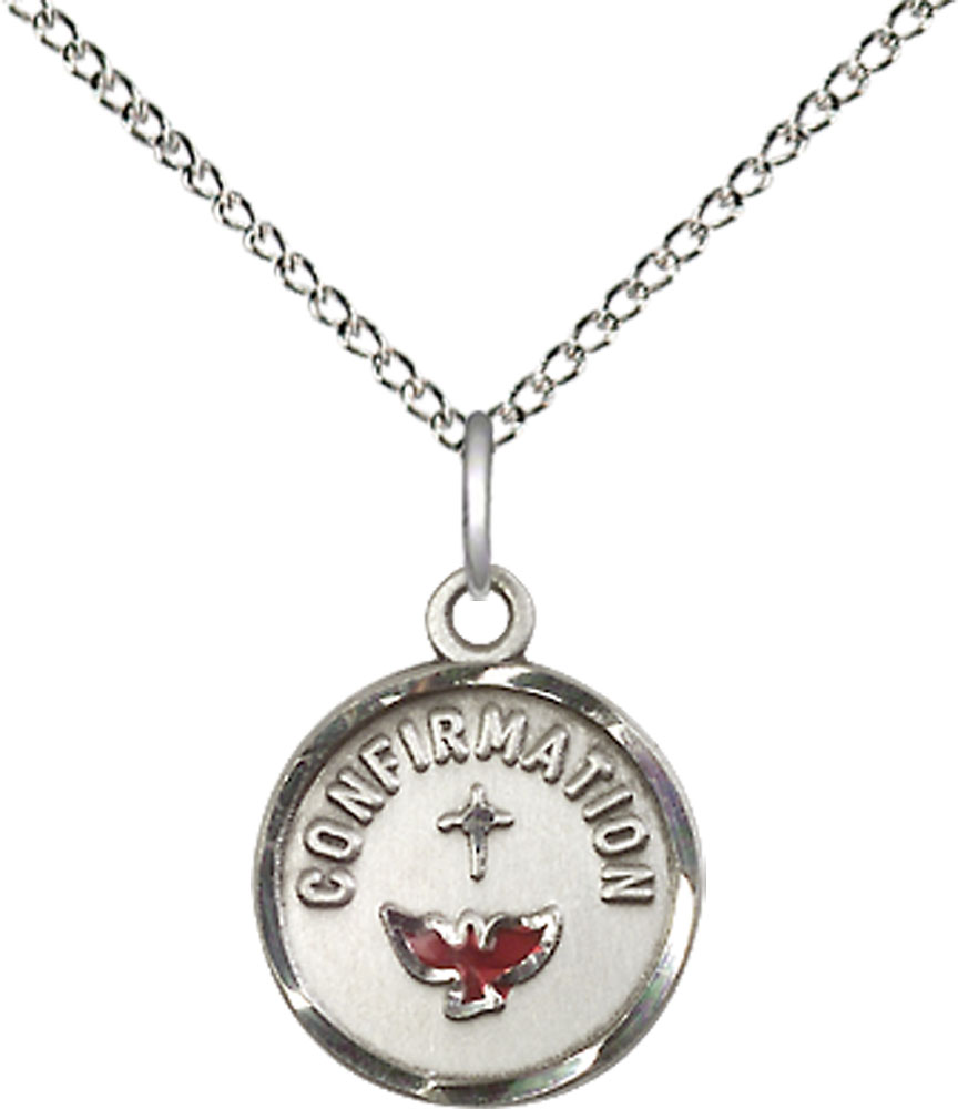 Sterling Silver Confirmation Pendant on a 18 inch Sterling Silver Light Curb chain