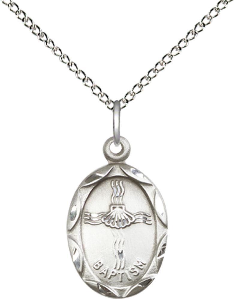 Sterling Silver Baptism Pendant on a 18 inch Sterling Silver Light Curb chain