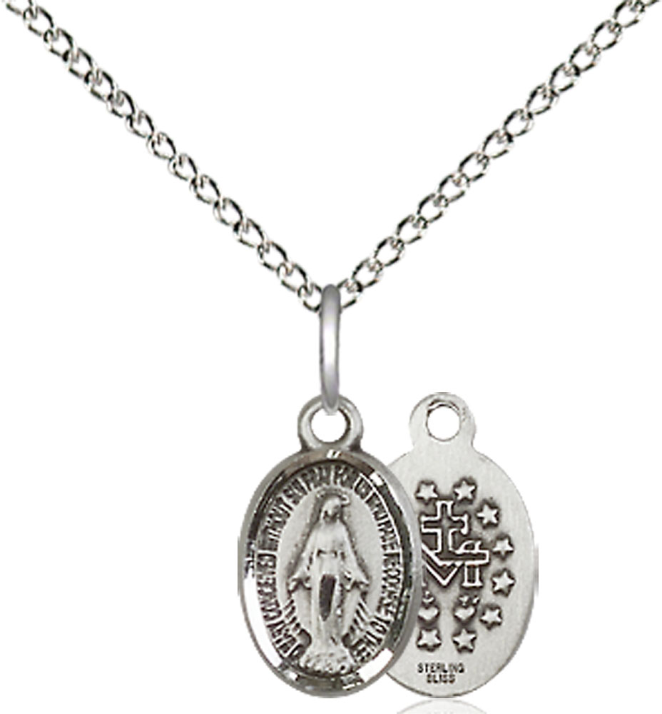 Sterling Silver Miraculous Pendant on a 18 inch Sterling Silver Light Curb chain