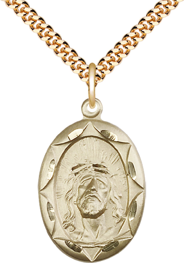 14kt Gold Filled Ecce Homo Pendant on a 24 inch Gold Plate Heavy Curb chain