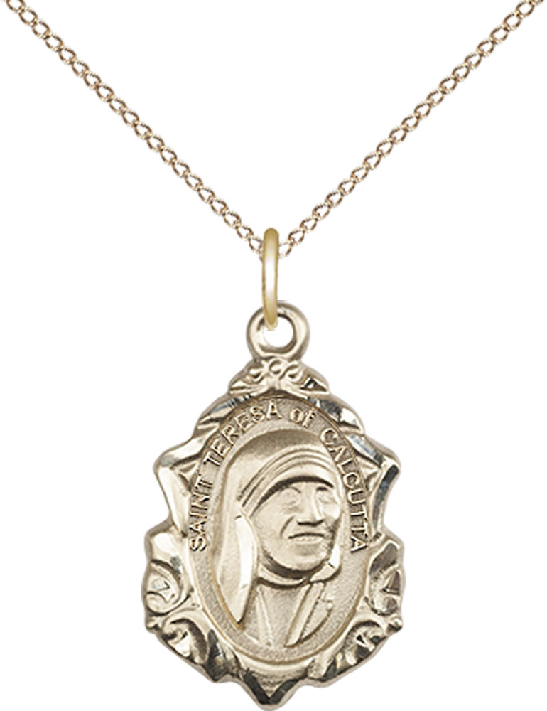 14kt Gold Filled Saint Teresa of Calcutta Pendant on a 18 inch Gold Filled Light Curb chain