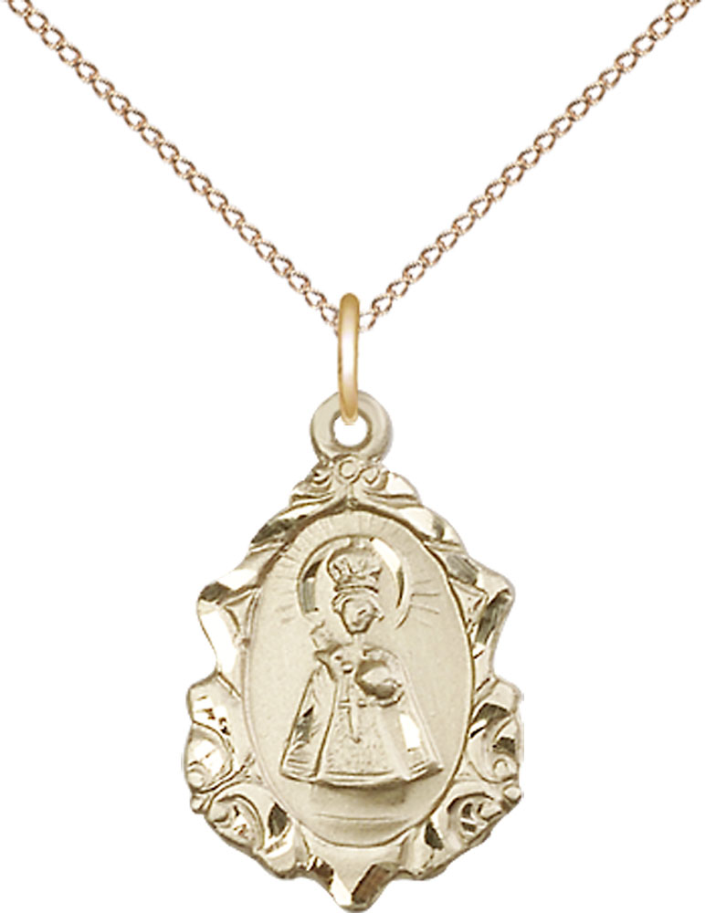 14kt Gold Filled Infant of Prague Pendant on a 18 inch Gold Filled Light Curb chain