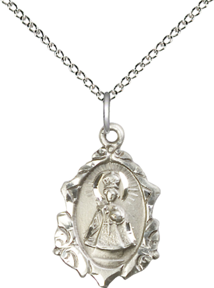 Sterling Silver Infant of Prague Pendant on a 18 inch Sterling Silver Light Curb chain