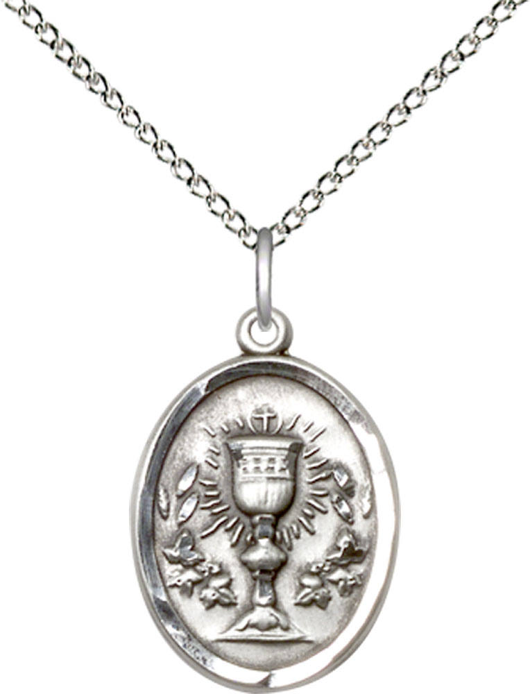 Sterling Silver Chalice Pendant on a 18 inch Sterling Silver Light Curb chain