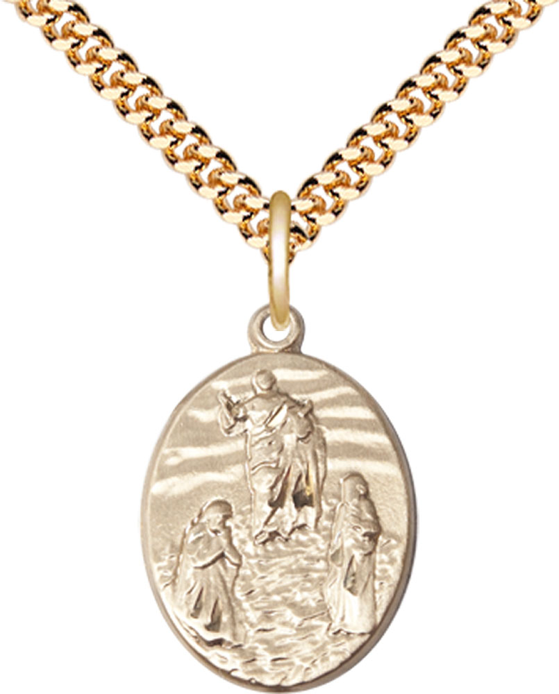 14kt Gold Filled Tranfiguration Pendant on a 24 inch Gold Plate Heavy Curb chain