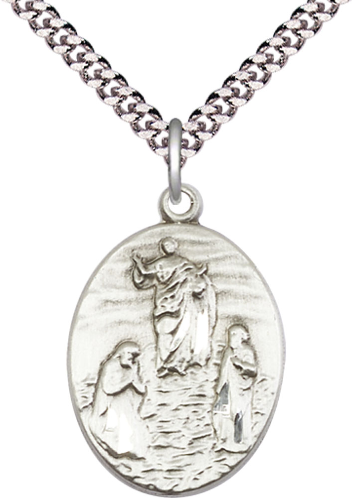 Sterling Silver Tranfiguration Pendant on a 24 inch Light Rhodium Heavy Curb chain
