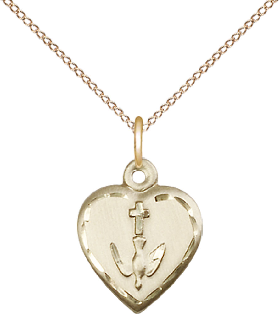 14kt Gold Filled Heart / Confirmation Pendant on a 18 inch Gold Filled Light Curb chain