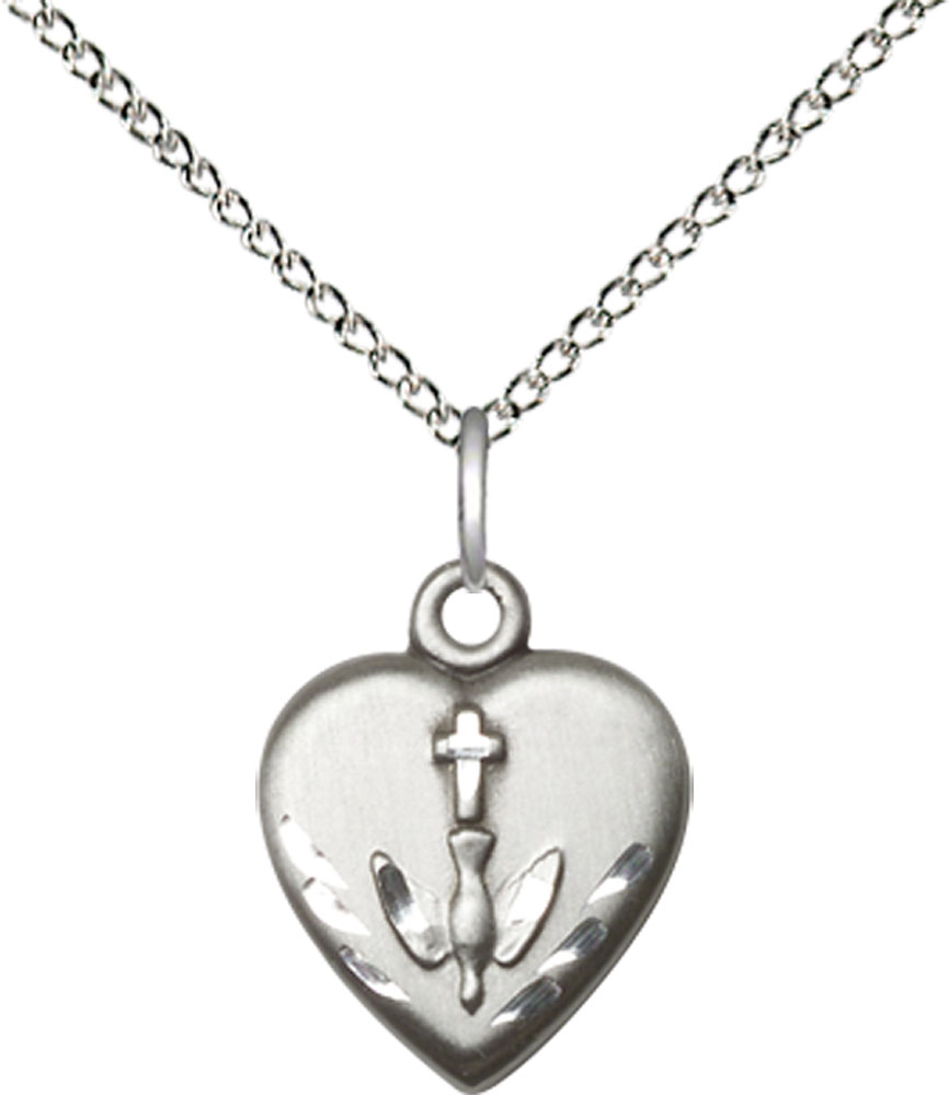 Sterling Silver Heart / Confirmation Pendant on a 18 inch Sterling Silver Light Curb chain