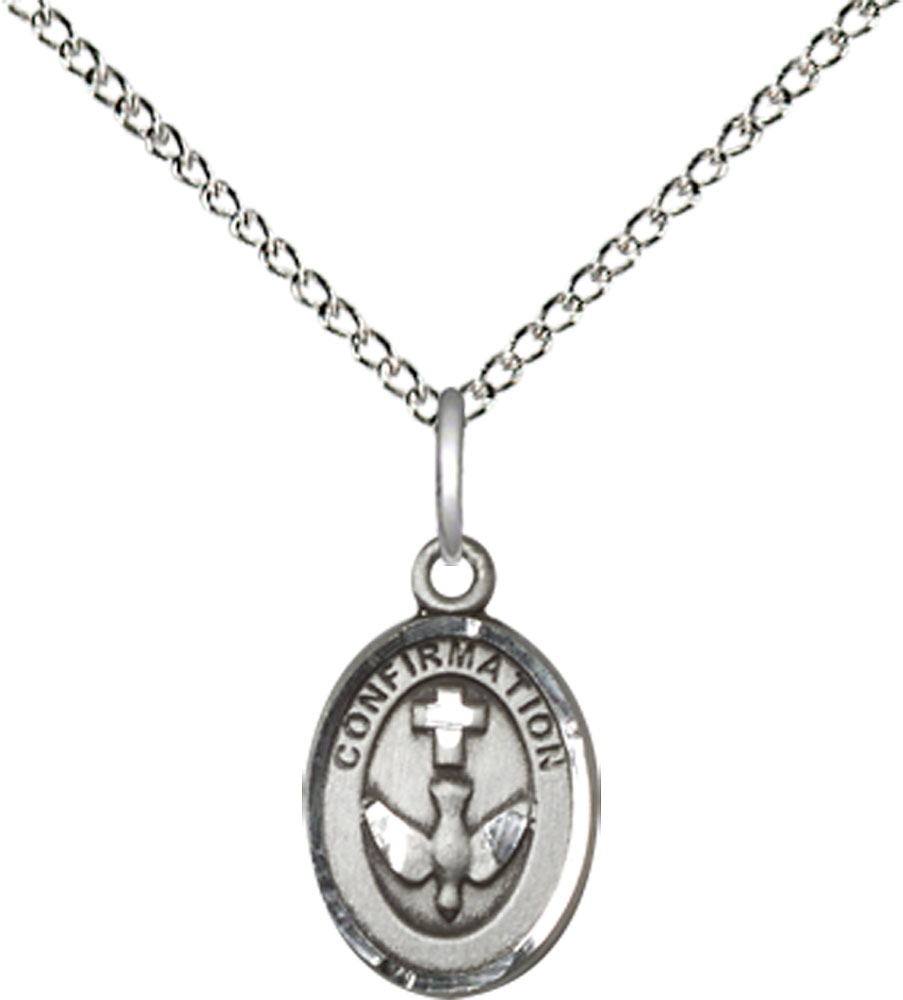 Sterling Silver Confirmation Pendant on a 18 inch Sterling Silver Light Curb chain