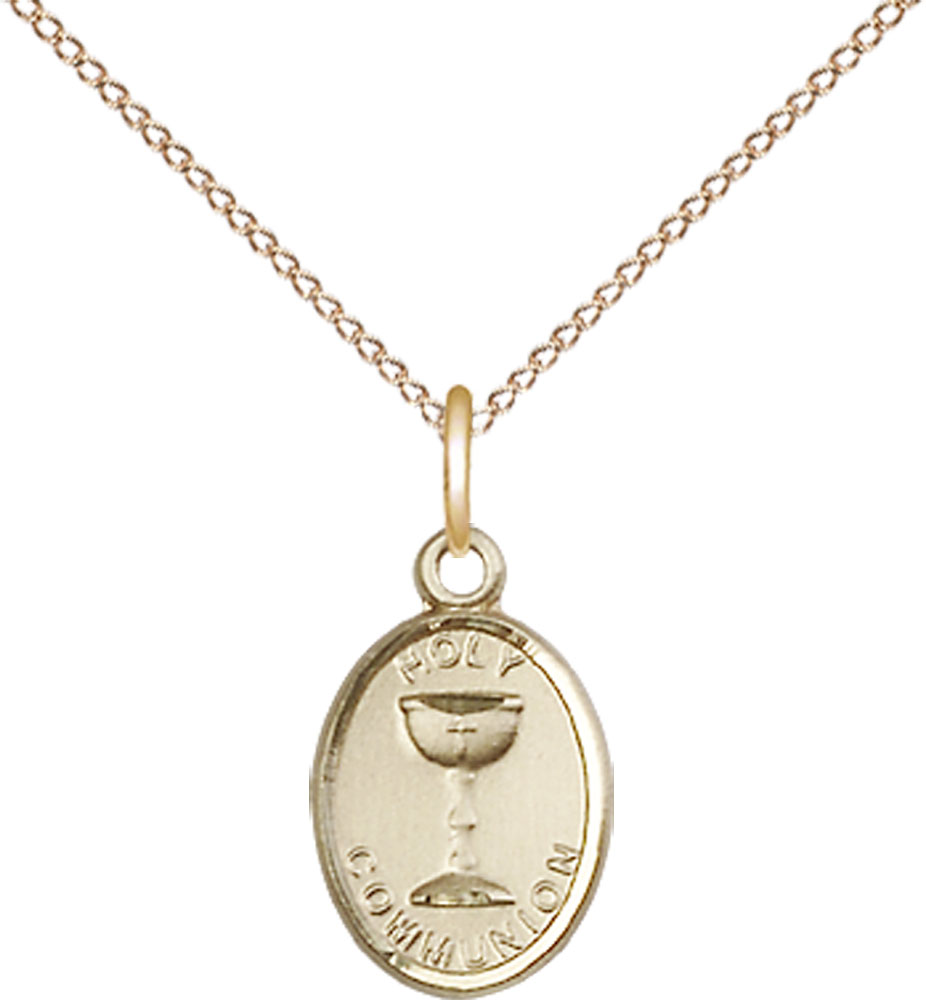 14kt Gold Filled Holy Communion Pendant on a 18 inch Gold Filled Light Curb chain