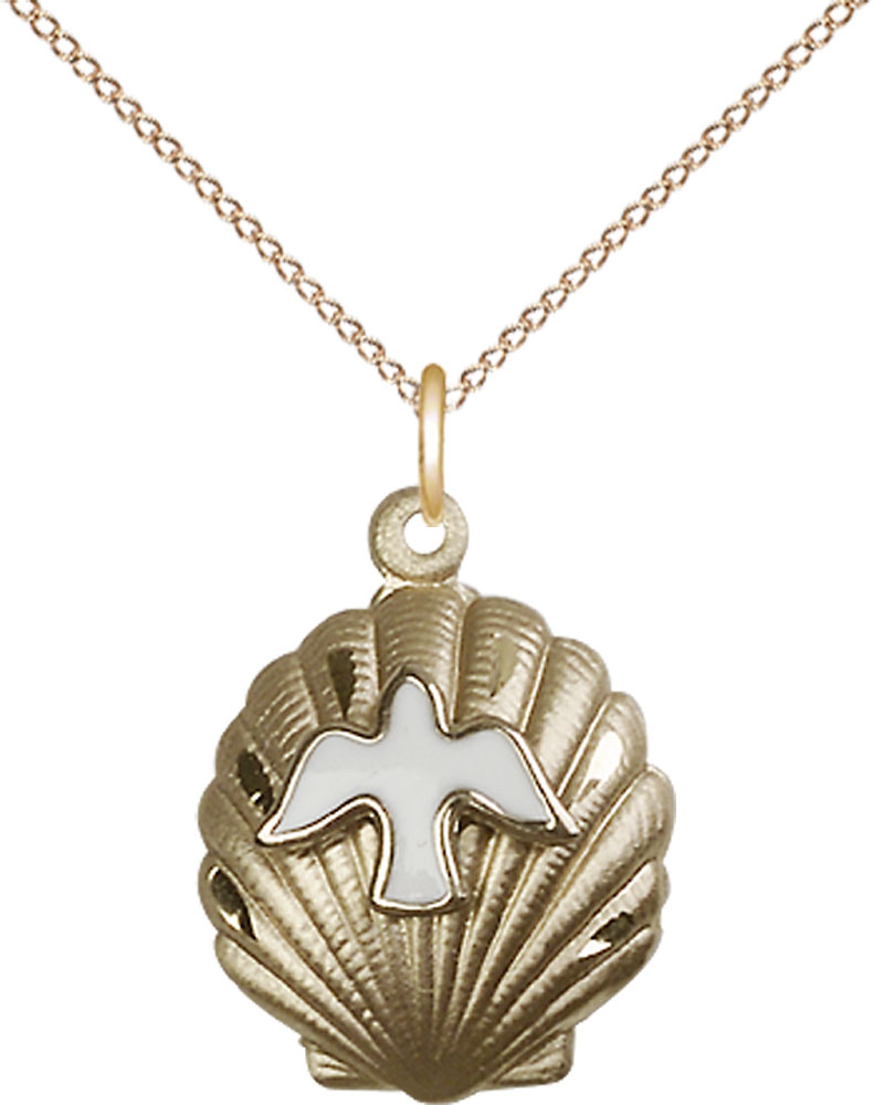 14kt Gold Filled Shell / Holy Spirit Pendant on a 18 inch Gold Filled Light Curb chain