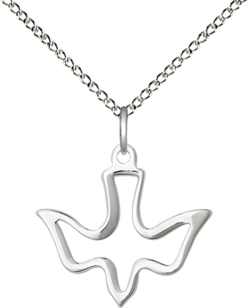Sterling Silver Holy Spirit Pendant on a 18 inch Sterling Silver Light Curb chain