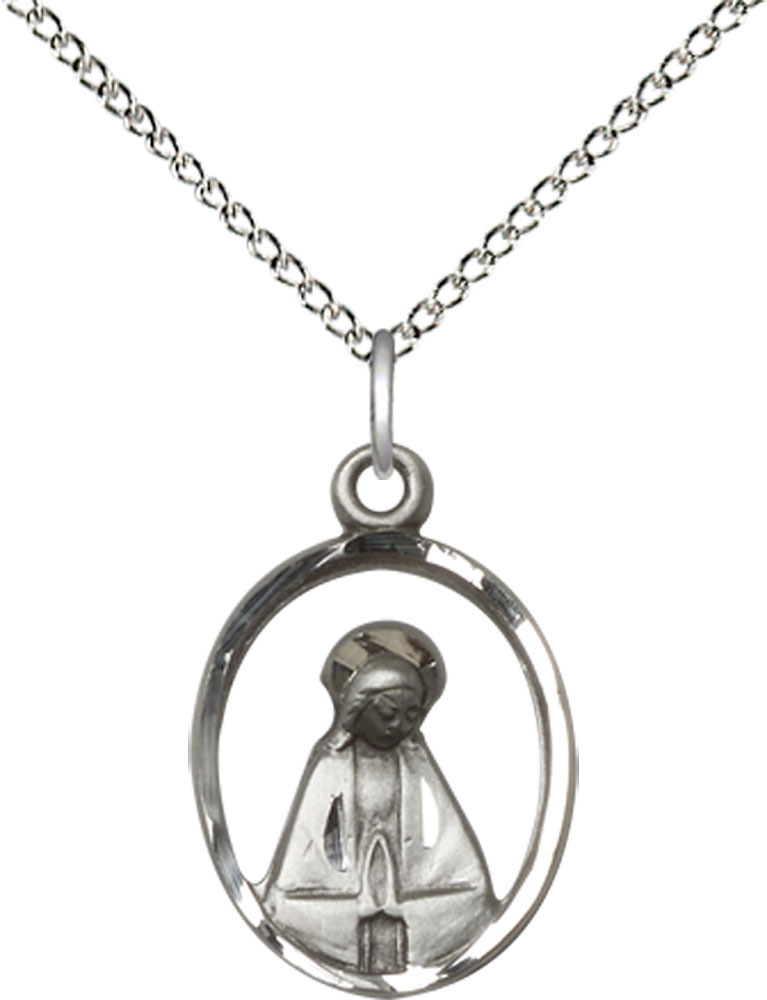 Sterling Silver Madonna Pendant on a 18 inch Sterling Silver Light Curb chain