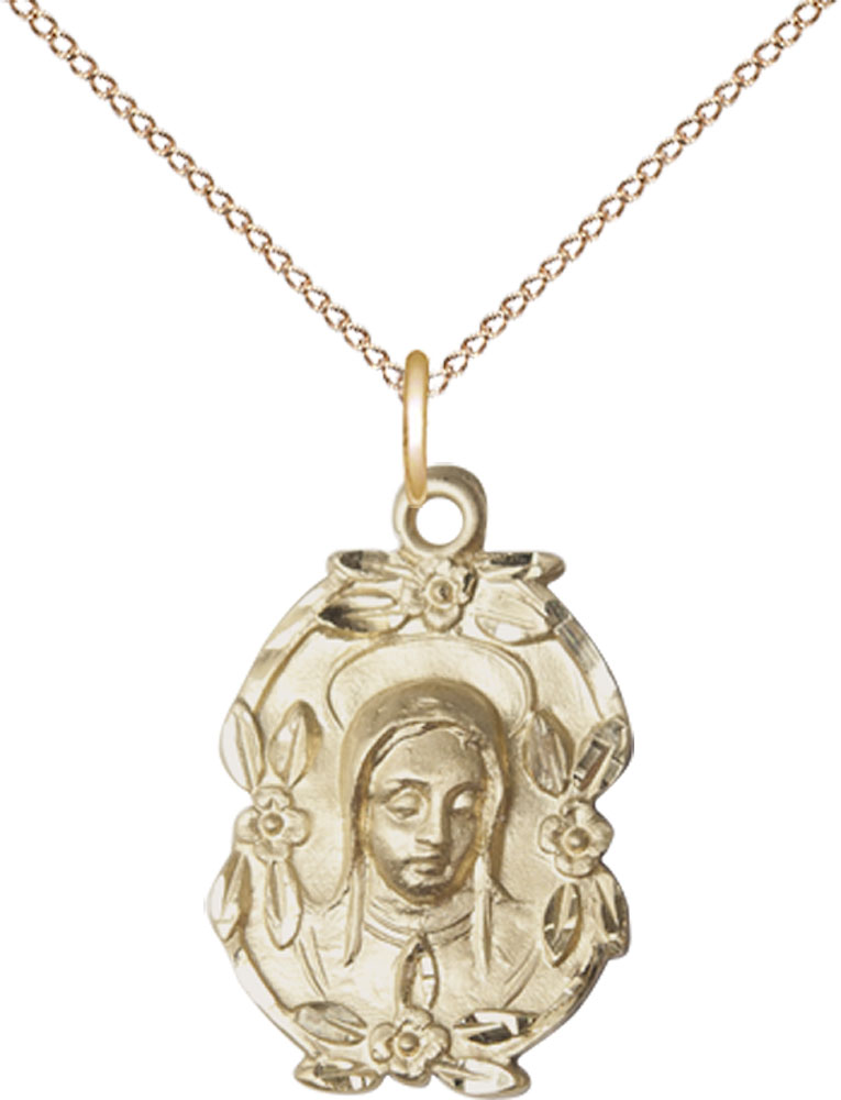 14kt Gold Filled Madonna Pendant on a 18 inch Gold Filled Light Curb chain