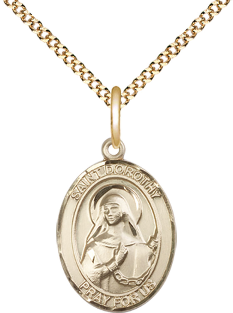 14kt Gold Filled Saint Dorothy Pendant on a 18 inch Gold Plate Light Curb chain