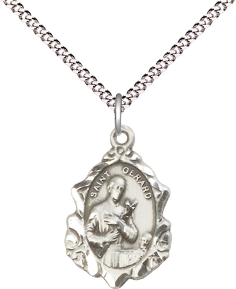 Sterling Silver Saint Gerard Pendant on a 18 inch Light Rhodium Light Curb chain