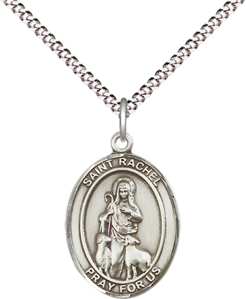 Sterling Silver Saint Rachel Pendant on a 18 inch Light Rhodium Light Curb chain