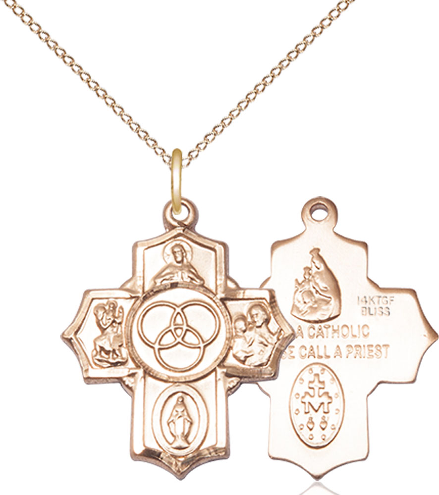 14kt Gold Filled New Family 5-Way Pendant on a 18 inch Gold Filled Light Curb chain