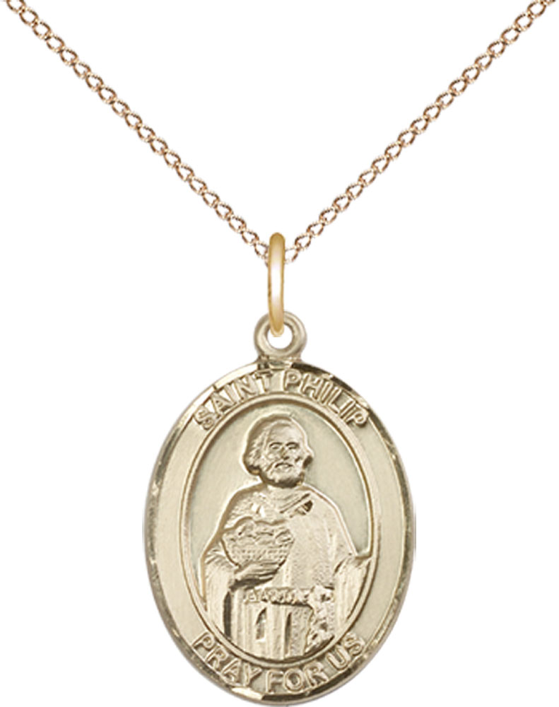 14kt Gold Filled Saint Philip the Apostle Pendant on a 18 inch Gold Filled Light Curb chain