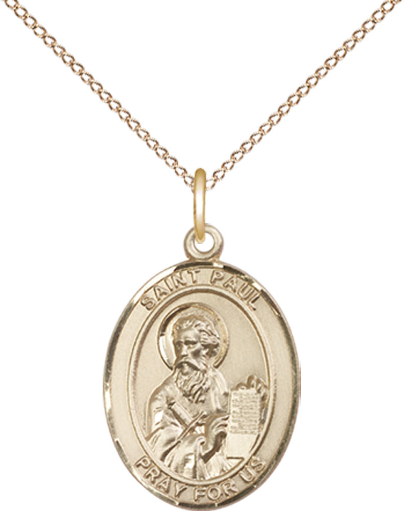14kt Gold Filled Saint Paul the Apostle Pendant on a 18 inch Gold Filled Light Curb chain