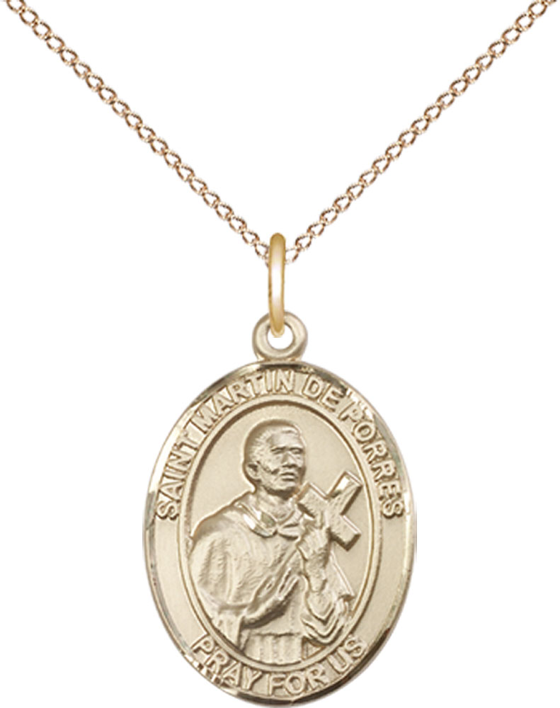 14kt Gold Filled Saint Martin de Porres Pendant on a 18 inch Gold Filled Light Curb chain