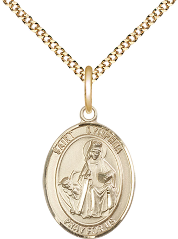 14kt Gold Filled Saint Dymphna Pendant on a 18 inch Gold Plate Light Curb chain