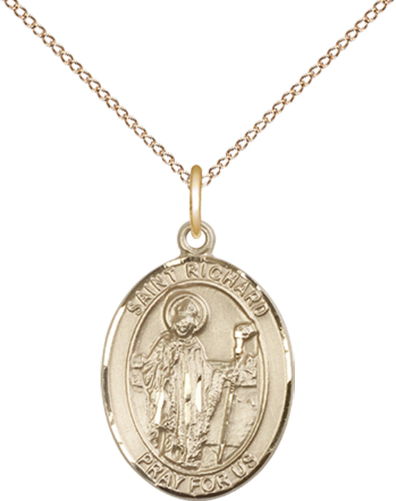 14kt Gold Filled Saint Richard Pendant on a 18 inch Gold Filled Light Curb chain