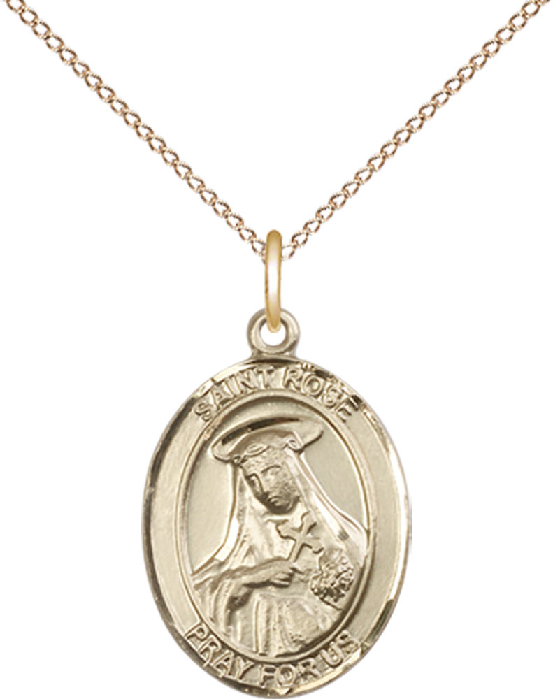 14kt Gold Filled Saint Rose of Lima Pendant on a 18 inch Gold Filled Light Curb chain