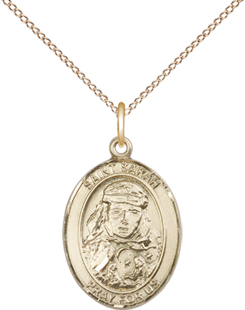 14kt Gold Filled Saint Sarah Pendant on a 18 inch Gold Filled Light Curb chain