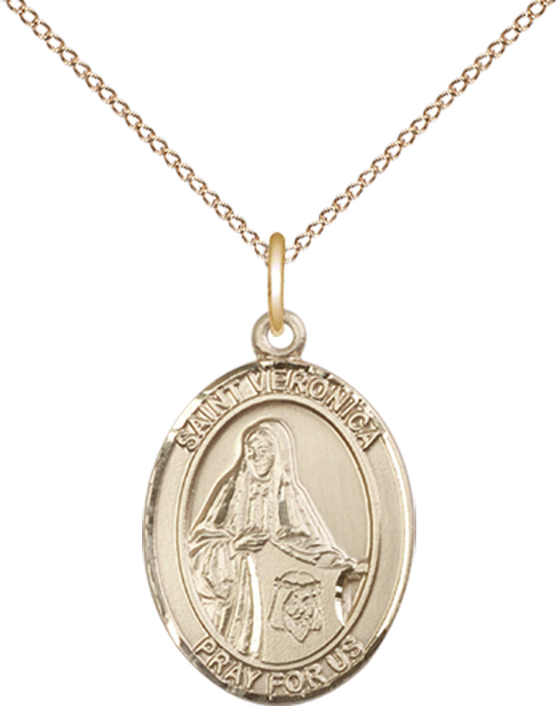14kt Gold Filled Saint Veronica Pendant on a 18 inch Gold Filled Light Curb chain