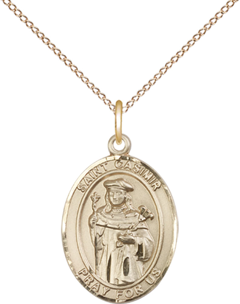 14kt Gold Filled Saint Casimir of Poland Pendant on a 18 inch Gold Filled Light Curb chain