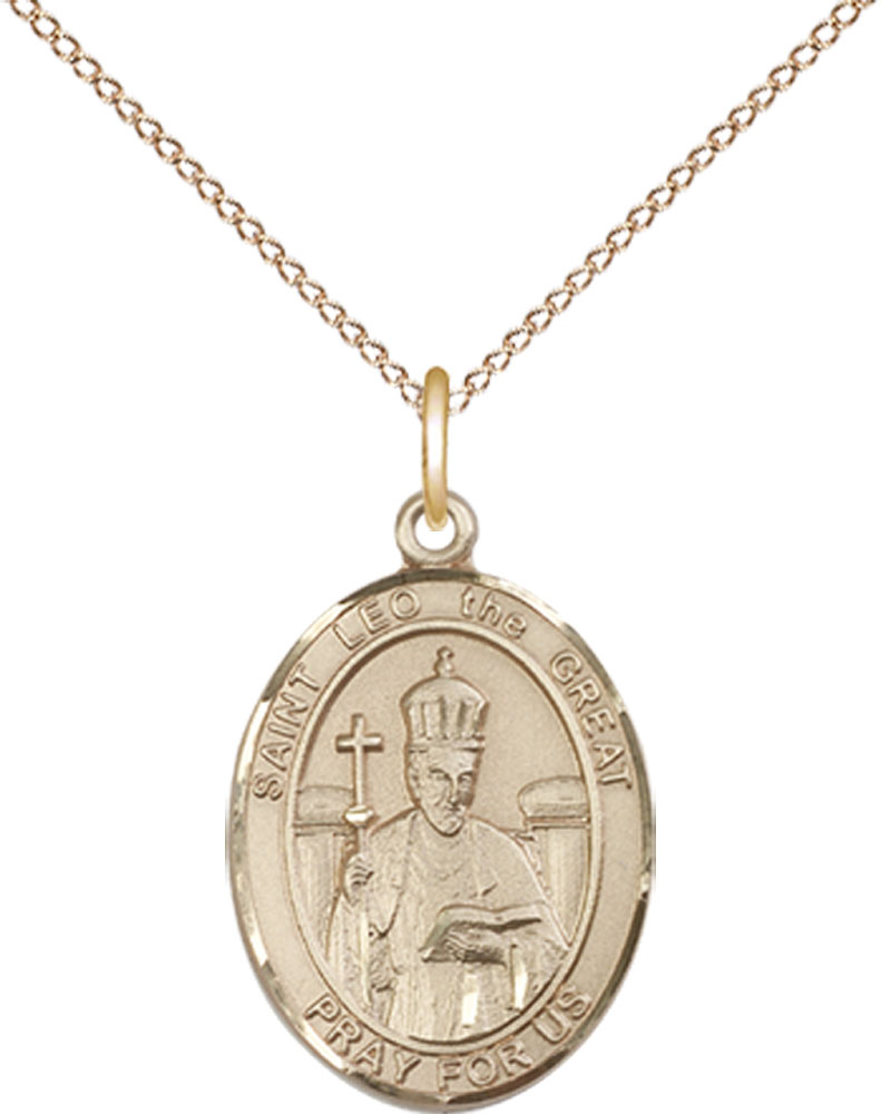 14kt Gold Filled Saint Leo the Great Pendant on a 18 inch Gold Filled Light Curb chain