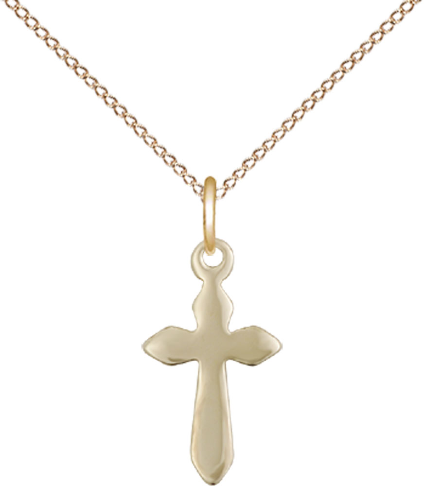 14kt Gold Filled Cross Pendant on a 18 inch Gold Filled Light Curb chain