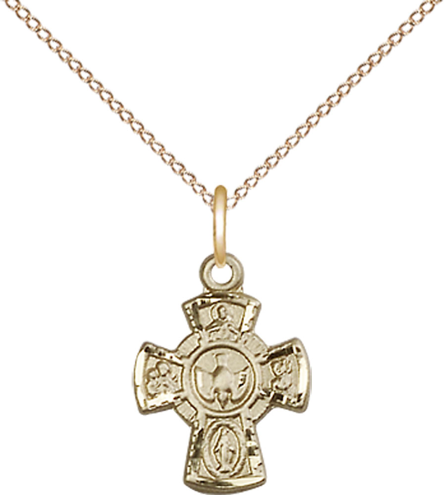 14kt Gold Filled 5-Way Pendant on a 18 inch Gold Filled Light Curb chain