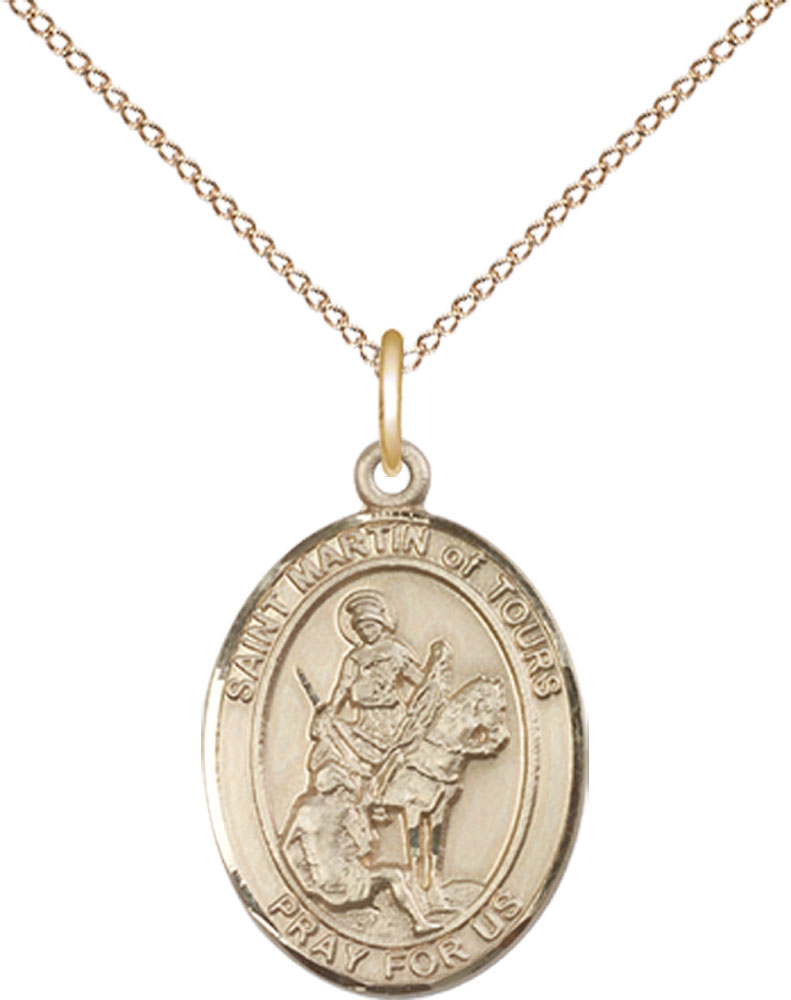 14kt Gold Filled Saint Martin of Tours Pendant on a 18 inch Gold Filled Light Curb chain