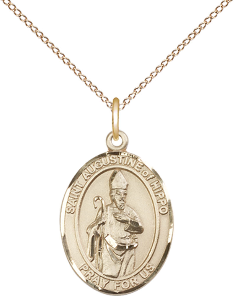 14kt Gold Filled Saint Augustine of Hippo Pendant on a 18 inch Gold Filled Light Curb chain
