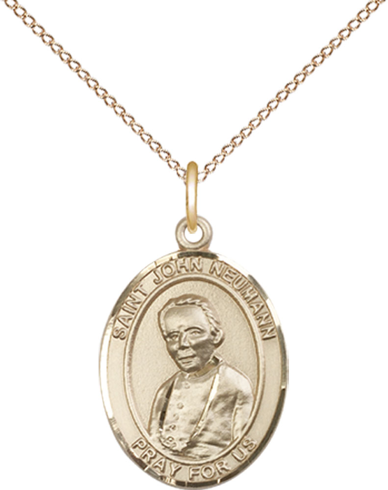 14kt Gold Filled Saint John Neumann Pendant on a 18 inch Gold Filled Light Curb chain
