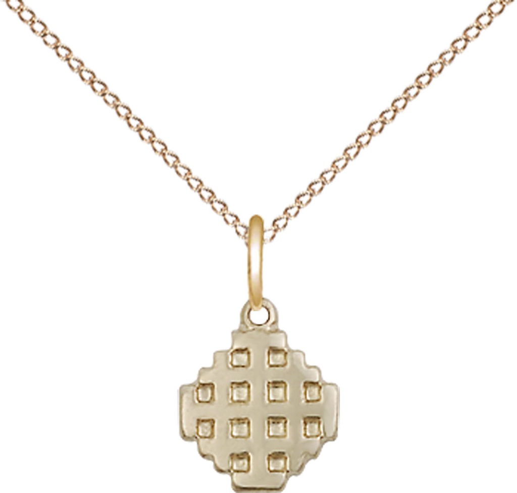 14kt Gold Filled Jerusalem Cross Pendant on a 18 inch Gold Filled Light Curb chain