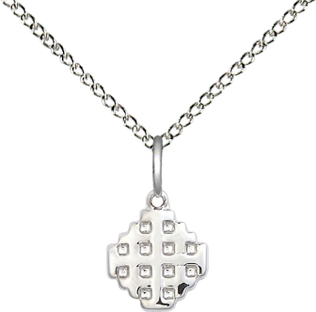 Sterling Silver Jerusalem Cross Pendant on a 18 inch Sterling Silver Light Curb chain