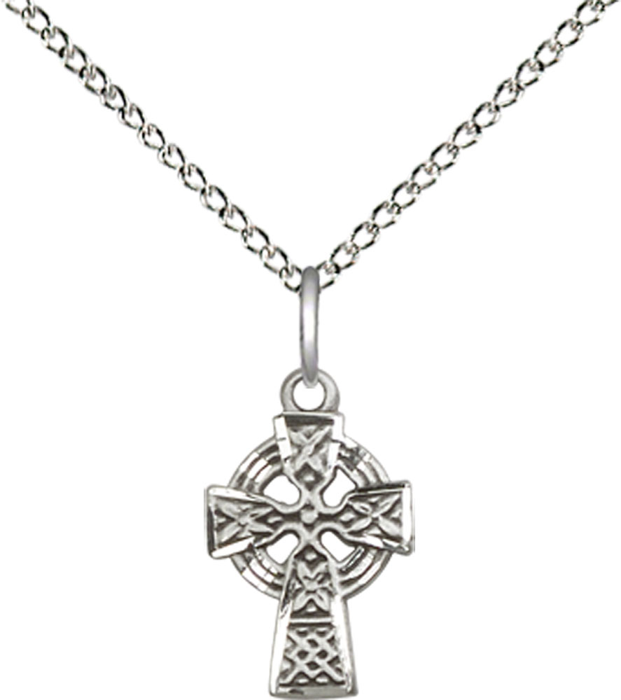 Sterling Silver Celtic Cross Pendant on a 18 inch Sterling Silver Light Curb chain