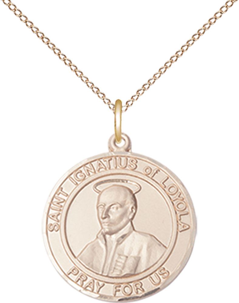 14kt Gold Filled Saint Ignatius of Loyola Pendant on a 18 inch Gold Filled Light Curb chain