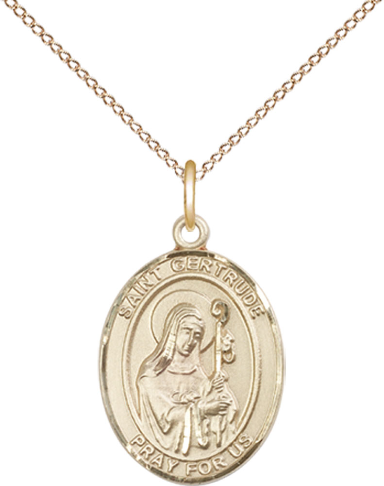 14kt Gold Filled Saint Gertrude of Nivelles Pendant on a 18 inch Gold Filled Light Curb chain