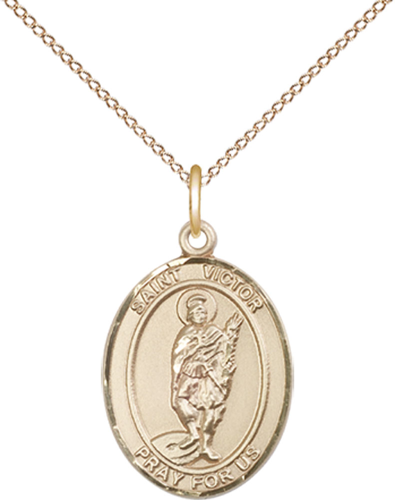 14kt Gold Filled Saint Victor of Marseilles Pendant on a 18 inch Gold Filled Light Curb chain